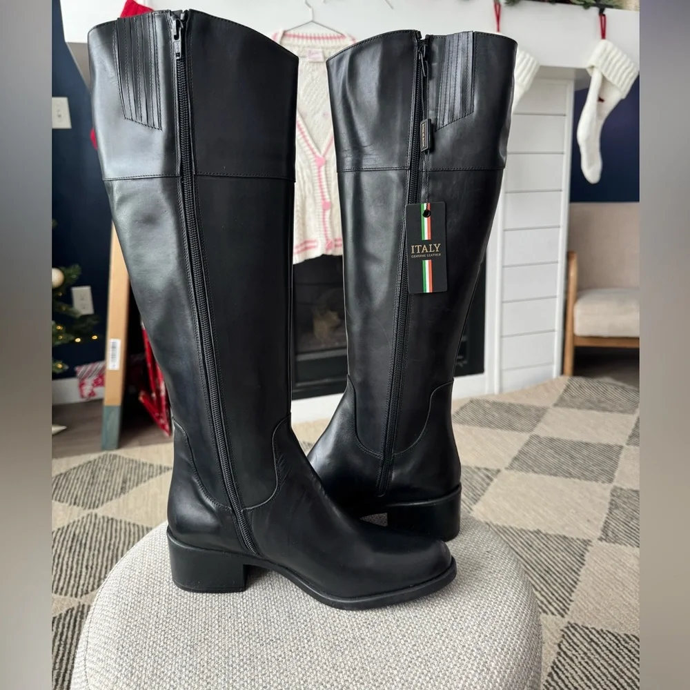 Emanuele Crasto Made in Italy Black Italian Leather Knee-High Riding Boots 8.5